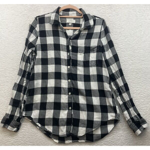 Lucky Brand Shirt Womens Small Black White Button Down Plaid Cozy Pocket Cabin